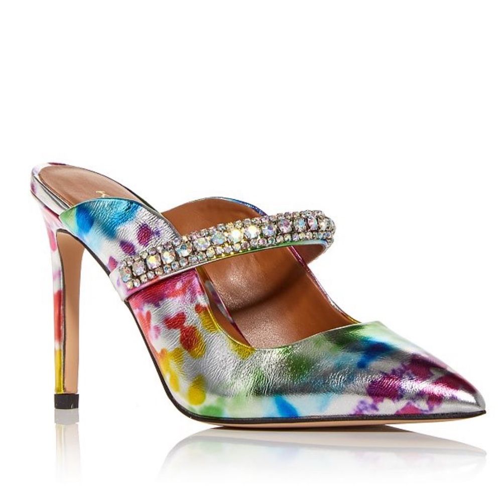 Multicolor Jeweled Strap Pointed-Toe Stiletto Mule